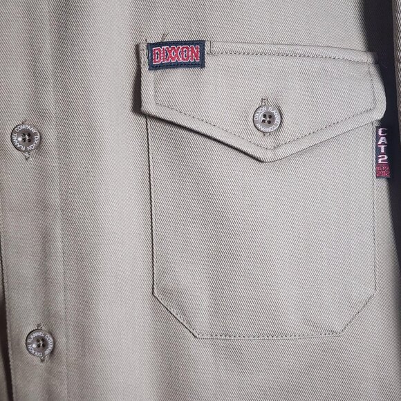 Dixxon Flame Resistant Work Shirt Mens XL Khaki FR Button Down CAT2 NFPA 2112 - Picture 2 of 11